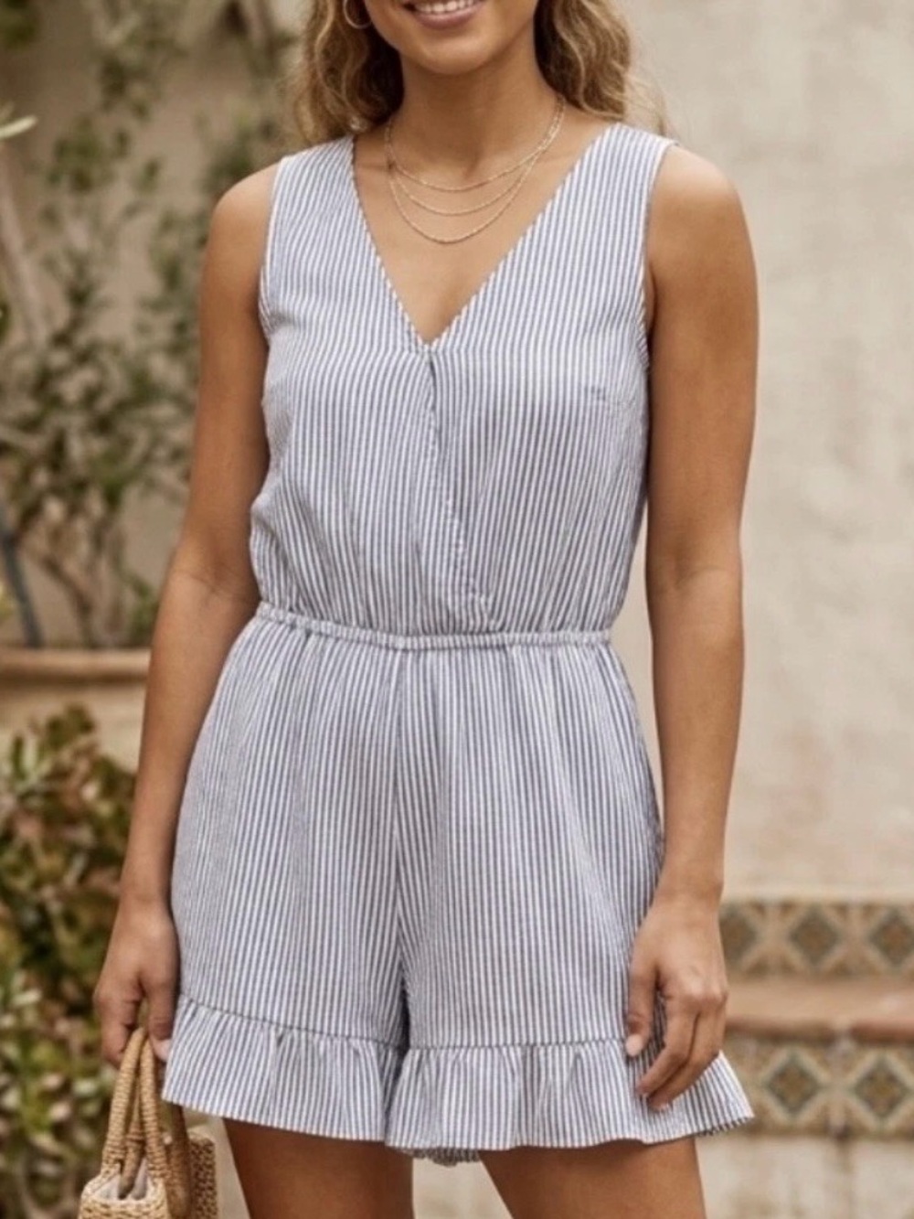 TRUE CRAFT Navy White Stripe Coastal Beach Romper Size XS